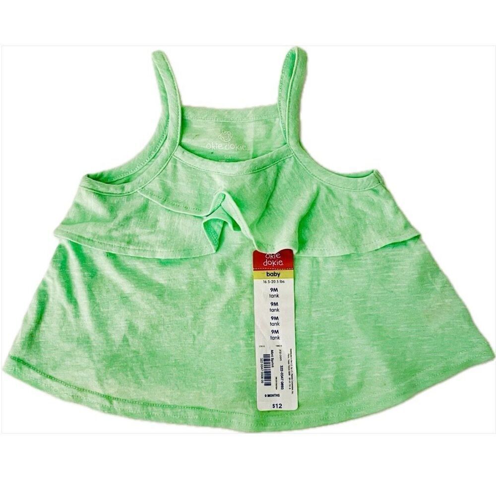 NWT OKIE DOKIE baby Girl Sz 9 M Monthsโ16.5-20.5 lbs Greens Sleeveless Tank Top